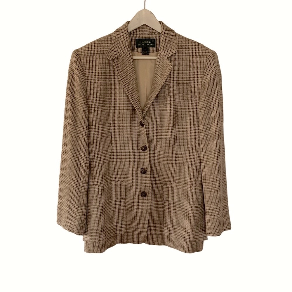 Lauren Ralph Lauren Tan Plaid Wool Blend Blazer
